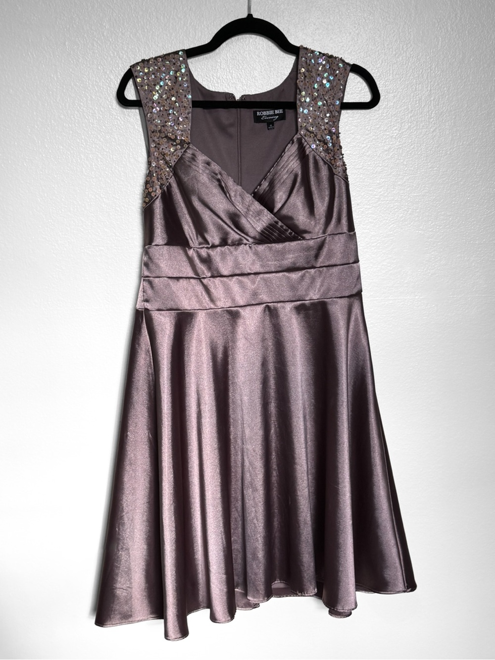 Robbie Bee Satin Dress with Sequin Shoulders Size 10
